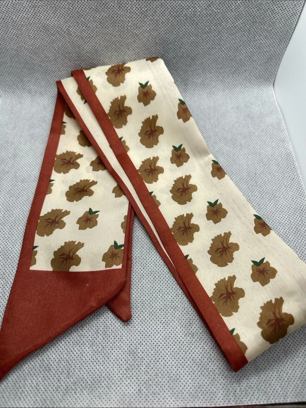 Floral Print Scarf Ribbon in Cream and Rust